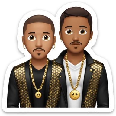 Marques Houston with dark brown hair, black sequin jacket, shirtless with necklace sticker