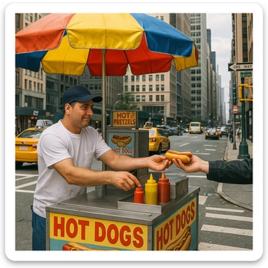 hotdog seller in New York with cart sticker