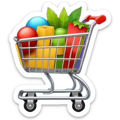 Create a round sticker with a dark black background inside the circle, dynamic edges that smoothly transition step-by-step from green to yellow to red to purple, a small shopping cart icon in the center, the title text ‘New stock soon’, where the word ‘soon’ is blinking in bright blue color.” sticker
