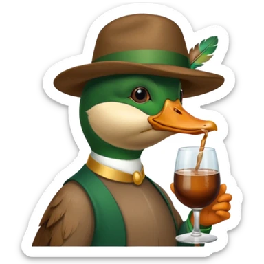 Create a mallard which has a hat and a glass
 sticker