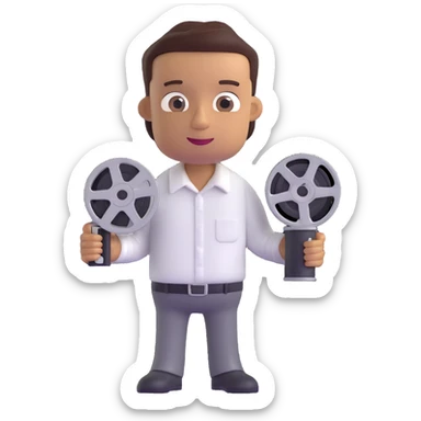 Make the character's skin tone lighter while keeping the same 3D cartoon style. Keep the film reel and white shirt unchanged. Preserve the transparent background. sticker