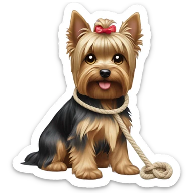 Yorkie dog with rope toy sticker