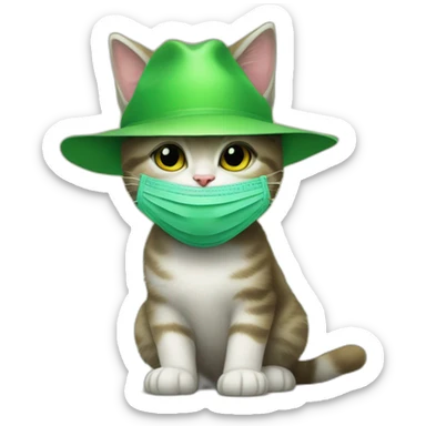 kitten wearing a stanley ipkiss green face mask and wearing a yellow hat from the film the mask sticker