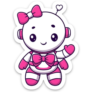 pink robot girl with a cute bow on top and heart decorations on her body sticker