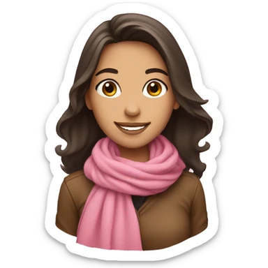 Brunette girl smiling wearing a pink scarf  sticker