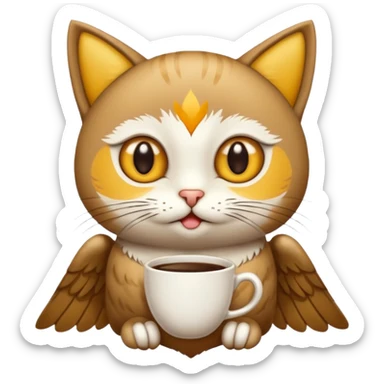 crea un gato con alas de búho con pelaje color cafe y blanco sticker