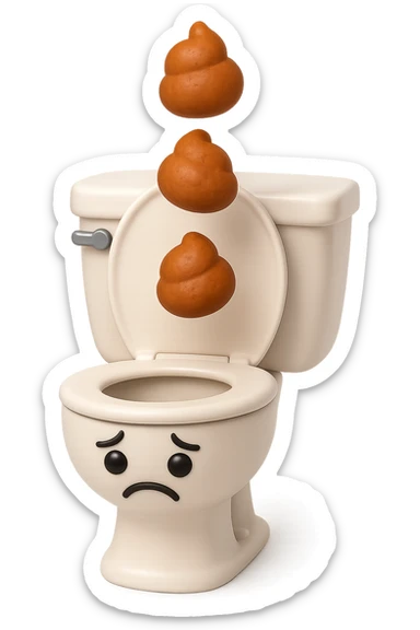 EMOJI STILE IPHONE 3D DI un water con palline di cacca tristi che cadono dall'alto verticalmente, iperrealistico 4k sticker