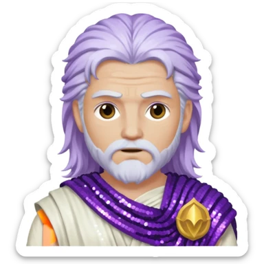 Jupiter Thunder God with long white hair, purple sequin toga sticker