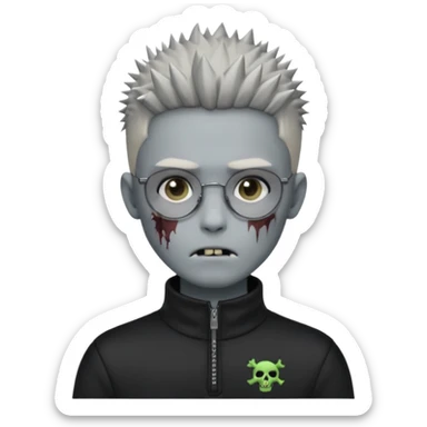 zombie boy with spiky emo hair and black quarter zip shirt and round  and glasses  sticker