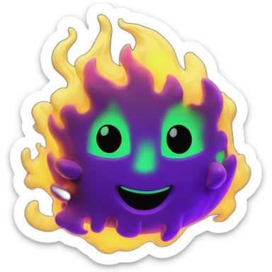 Fire Cyber emoji of a FUTURISTIC HIGHTECH 3D Fire colors Lemon green and purple neon Fire sticker