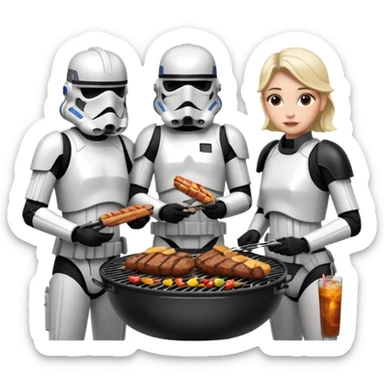 Stormtroopers enjoying a bbq and talking to hot Star Wars girls sticker