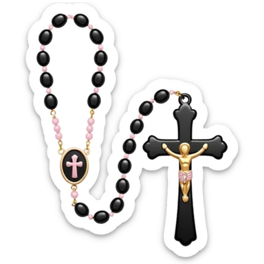 Black beaded rosary necklace with light pink ankh pendant sticker