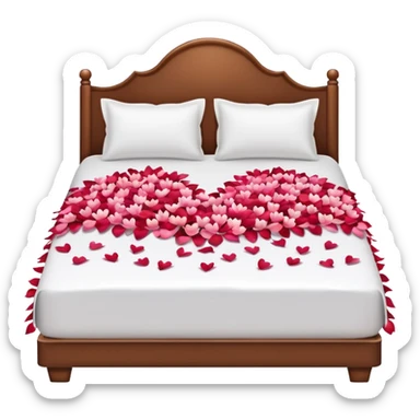 Romantic double-bed with flower petals spread on it  sticker