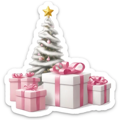 Light pink Christmas gifts under a white Christmas tree  sticker
