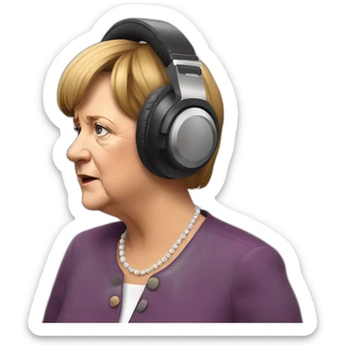 Angela Merkel listening to loud music on her headphones sticker