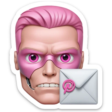 schwarzenegger-looking human pink terminator whit one eye representing email envelope sticker