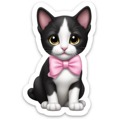 Tuxedo kitten with a pink bow sticker