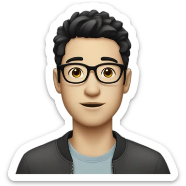 Boy with straight black hair white skin freckles and glasses sticker