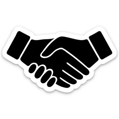 minimalist icon: female handshake, two elegant female hands, solid black fill sticker