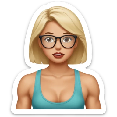 Girl, glasses, biting lips, muscular, pulling off tank top sticker