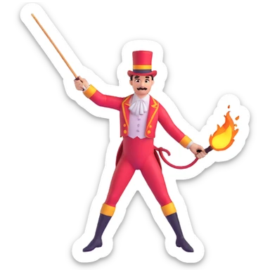 vintage circus performer wielding a fire whip sticker