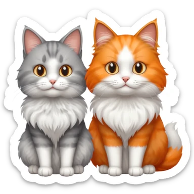 a very fluffy grey and white cat sitting next to another cat sticker