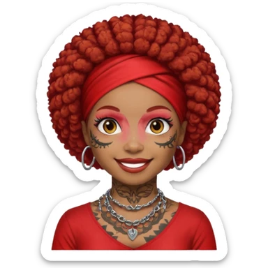 afro hair with red head bandana and lots of face tattoo black skin girl sticker