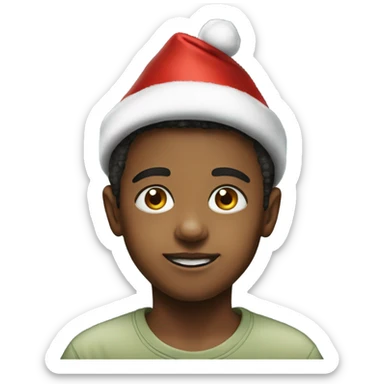realistic portrait of a boy with Xmas hat on sticker