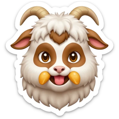 chibi goat emoji, eating meat, in a anime style sticker