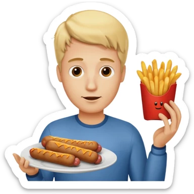 Hombre Rubio con una salchipapas pero la salchicha está quemada sticker