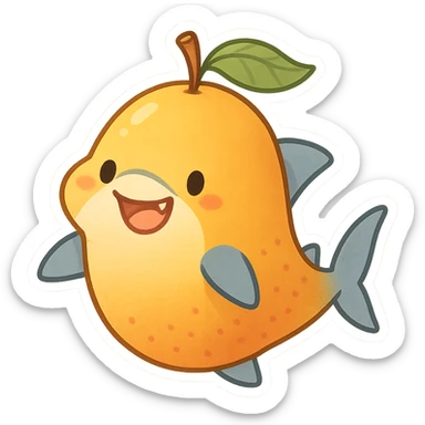 a whimsical and fun mango and shark hybrid, cartoon style sticker