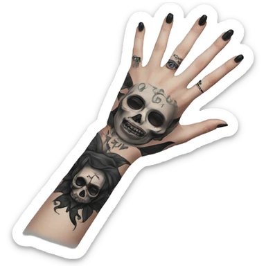 Feminine arm with gothic tattoos and black fingernails  sticker