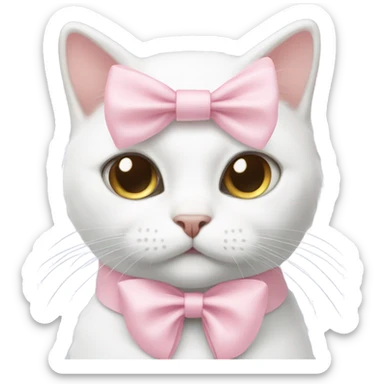 white cat with pastel pink bow sticker