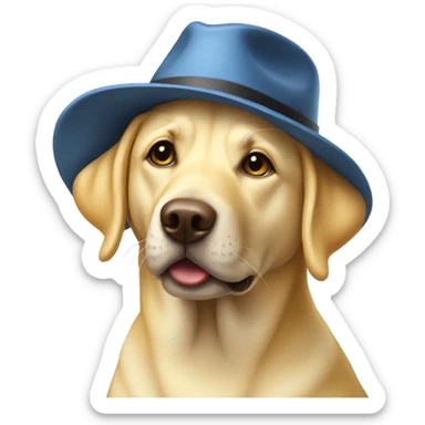 yellow lab dog wearing a hat sticker
