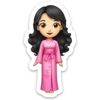 cute asian girl with wavy black hair posing with pink ao dai full body sticker