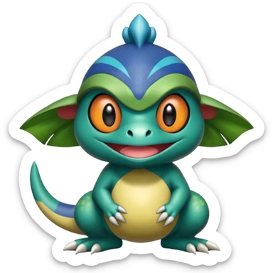 Elemental shimmering lucky charming smiling cute Croagunk-Dragalge-Hawlucha-Pokémon-Fakémon-hybrid-creature sticker