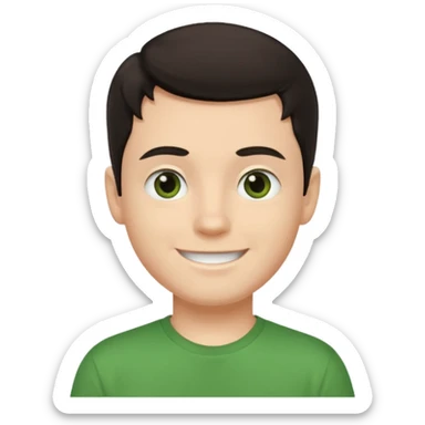 Um rapaz branco de olhos e cabelos escuros e camiseta verde sticker