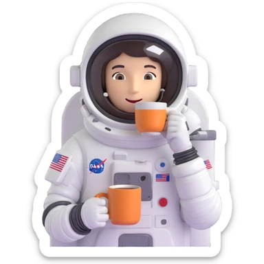 playful astronaut in a spacesuit sipping coffee sticker