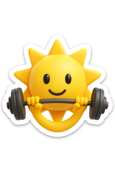emoji stile iphone 3d di un sole che si allena con i pesi sticker