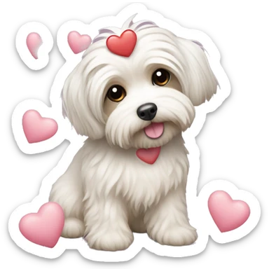 havanese Puppe with alot of hearts around her Head  sticker