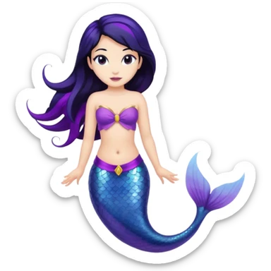 Mermaid with black hair and purple tail  sticker