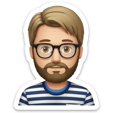 long hair glasses man with beard and striped shirt sticker