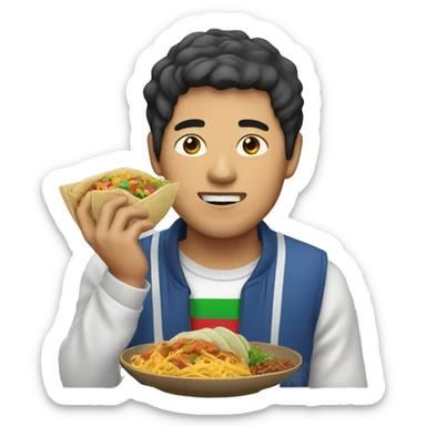 Asian guy with Mexican food sticker