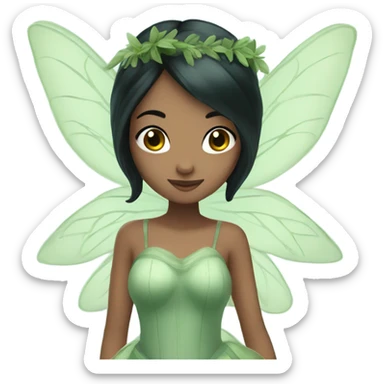 Pretty fairy with black hair with sage green fairy dress and wings  sticker