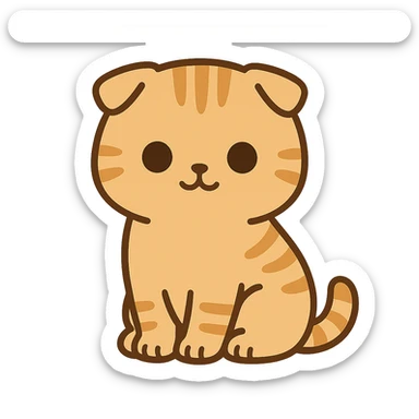 flat toon style kawaiiorange scottish fold kitten sitting, dark round eyes, cute sticker