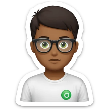 Garçon brun, des yeux verts foncés, un t shirt noir et des lunettes rectangulaires transparentes sticker