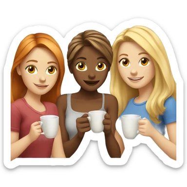 Three blonde brown-haired and red-haired girls are drinking tea sticker