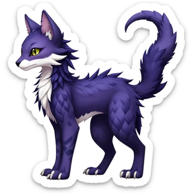 Kawaii dark edgy fantasy feline-vernid-sergal-fursona animal creature with a tufted tail full body with intricate markings  sticker