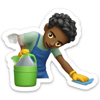 broke boy cleaning a kitchen  sticker
