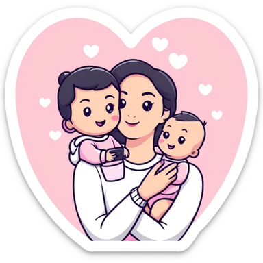 mom taking selfie with baby surrounded by pastel pink hearts sticker